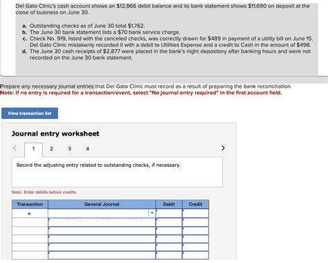 Solved Del Gato Clinic S Cash Account Shows An 12 866 Debit Chegg