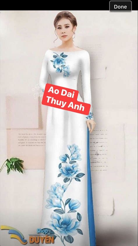 White Ao Dai Vietnamese Lua Mango Silk Long Dress With Blue Etsy