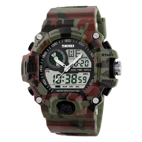 SKMEI Mens LED Digital Analog Alarm Waterproof Sport Army Watch