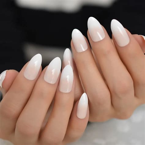 Classical Normal Size French Nail Nude White Tip Glossy Press On Fingernals For Daily With Glue