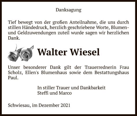 Traueranzeigen Von Walter Wiesel Az Trauer De