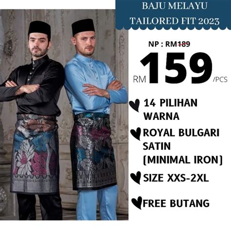 Hombre Baju Melayu Tailored Fit Baju Melayu Royal Bulgari Satin Baju