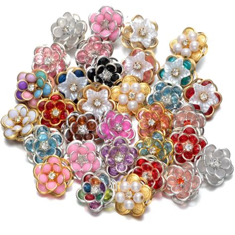 Pcs Lot Metal Flower Pattern Multi Color Metal Charms Mm Snap