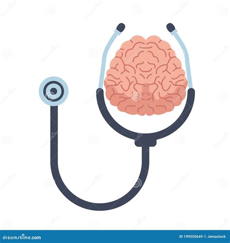 Brain Human With Stethoscope Mental Health Care Icon Stock Vector