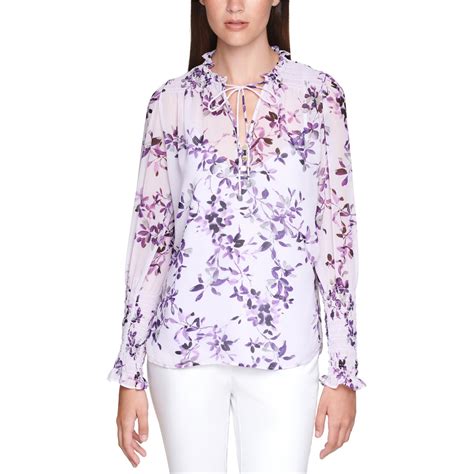 Calvin Klein Womens Floral Print Peasant Blouse Purple 2X Walmart