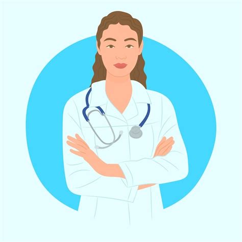 Premium Vector Woman Doctor In White Coat Stethoscope Over Neck Ready