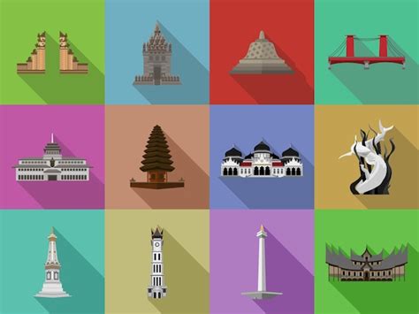 Premium Vector 12 Indonesia Landmark Vector Set