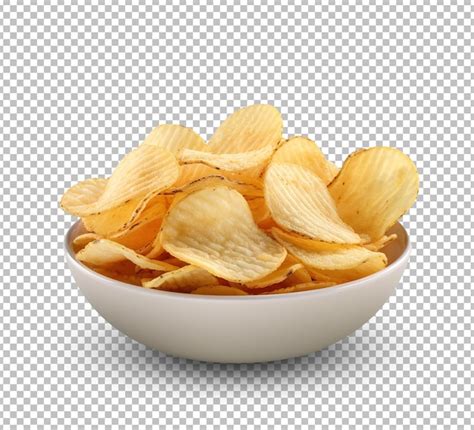 Potato Chips On Bowl Isolated On White Background Premium Ai