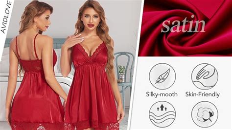 Avidlove Women Lace Nightgown Satin Chemise Sexy Lingerie Dress V Neck