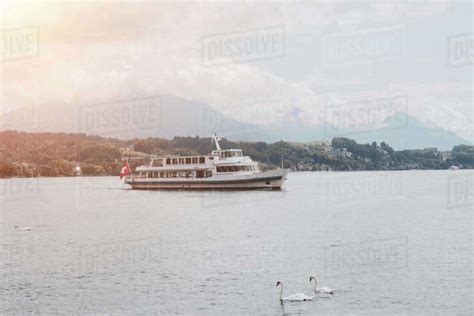 Panorama Of Lucerne Lake And Mountains Scene In Lucerne Switzerland