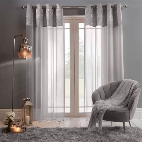 Sienna Crushed Velvet Voile Net Curtains Eyelet Silver Grey X