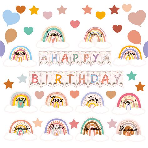 Buy Boho Rainbow Happy Birthday Bulletin Board Set Birthday Bulletin