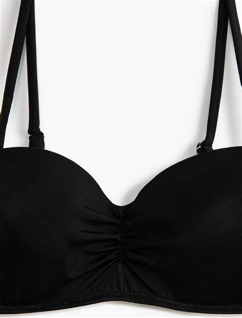 Siyah Kadın Straplez Bikini Üstü Kaplı Drape Detaylı 3SAK10002BM Koton