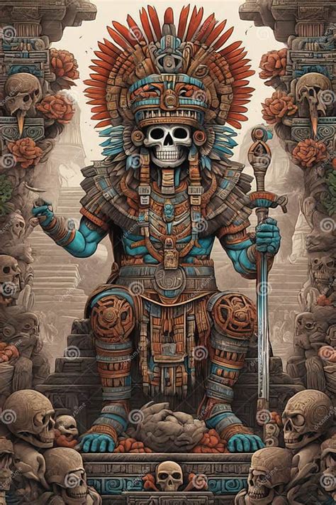 Mictlantecuhtli The Ancient Aztec God Of The Underworld Above A Pile