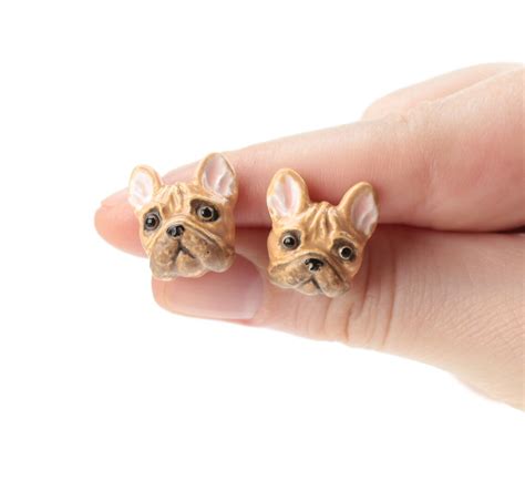 French Bulldog сeramic Earrings Brown Dog Earrings French Etsy