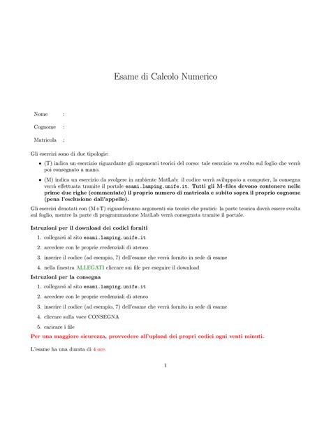 Esame 13 Luglio 2016 Domande Risposte Esame Di Calcolo Numerico Nome