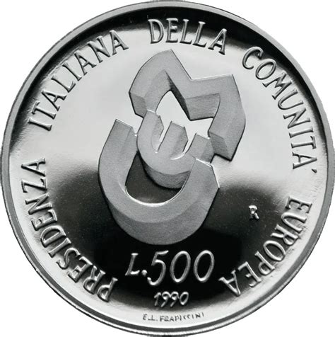 Italien 500 Lire 1990 Präsidentschaft im Europäischer Rat aus Silber