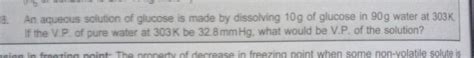 The Vapour Pressure Of A Dilute Aqueous Solution Of Glucose Is 750 Mm