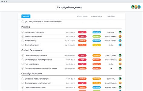Marketing Campaign Management Template • Asana