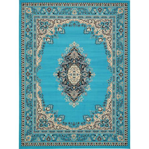 Unique Loom Mashad Turquoise 9 Ft X 12 Ft Area Rug 3134468 The Home