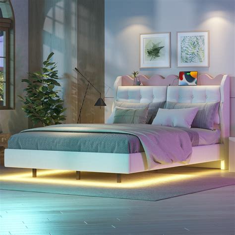 Tweepersoonsbed Met Hoofdeinde X Cm Linnenstof Led S En