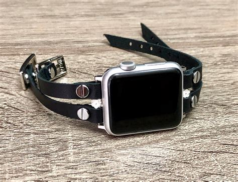 Apple Watch Band 38mm 40mm 42mm 44mm Women Black Genuine Leather Strap