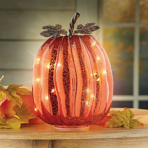 Lovely Glass Led Lighted Pumpkin Collections Etc Pumpkin Lights Thanksgiving Table