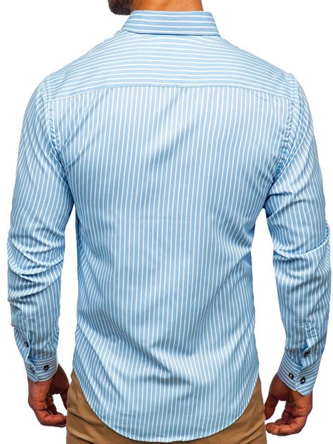 Camisa A Rayas A Manga Larga Para Hombre Color Azul Celeste Bolf 20722 Azul Claro