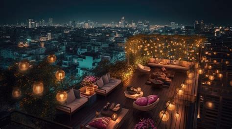 Premium AI Image | A wonderful night on the rooftop terrace