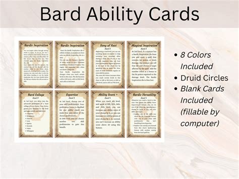 BARD BUNDLE Dnd Bard Pack Bard Spell Cards Bard - Etsy