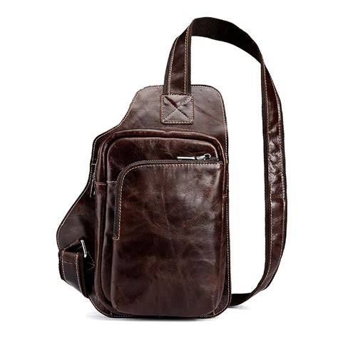 Men S Vintage Genuine Leather Chest Pack Travel Hiking Riding Bike Messenger Shoulder Bag Men