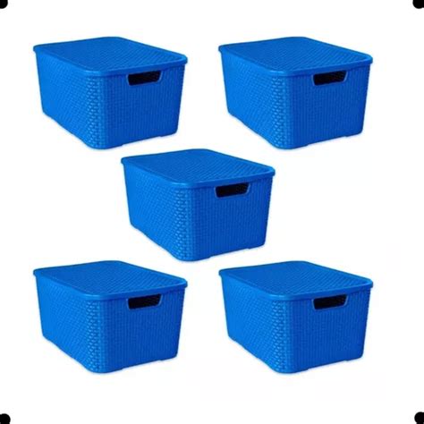 Kit 5 Caixas Cesto Organizador Rattan Preto 7l Cor Azul MercadoLivre