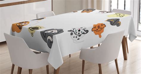 Dog Tablecloth Various Different Dogs In Cartoon Style Looking Up In