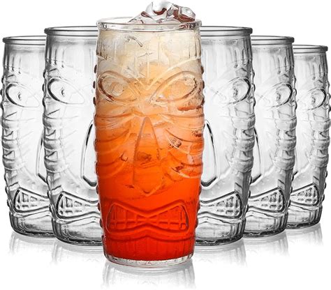 Cedilis 6 Pack 20 Ounce Modern Bar Tiki Glasses Tiki Cup Tiki Mug Double Old