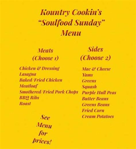 Kountry Cookin Soul Food Restaurant Menu In Memphis Tennessee Usa