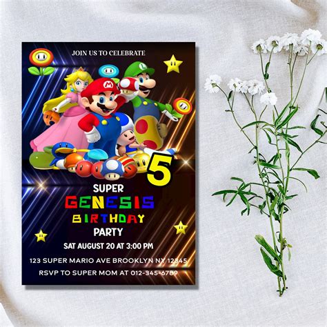 Super Mario Birthday Party Invitation Super Mario Bros Party