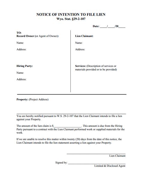 Intent To Lien Letter Template