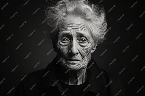 Premium Photo | Monochrome portrait of an old sad woman on a black ...