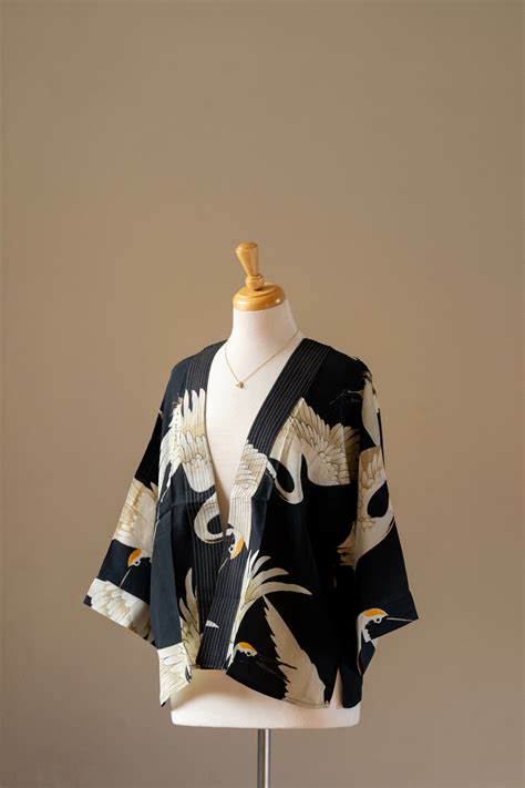 One Hundred Stars Crepe Kimono Stork Black Cowdray Estate