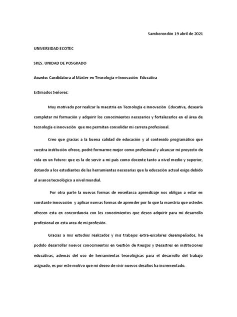 Carta De Motivacion Maestria Pdf