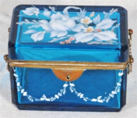 59 Blue Moser Glass Box With Enamel Flowers 3 Small C Lot 59 Moser Glass Glass Boxes Moser