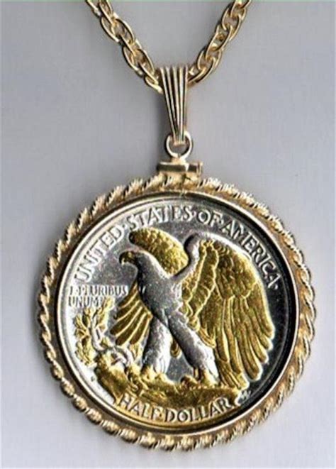 Walking Liberty Reverse Half Dollar Silver And 24k Gold Plated Coin Necklace 2 Ebay