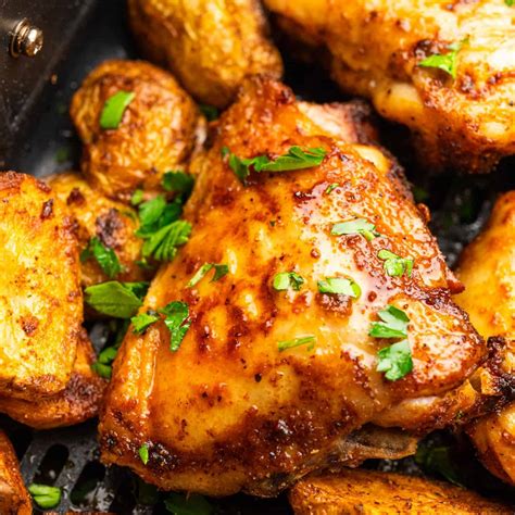 Air Fryer Chicken Thighs And Potatoes From My Pantry