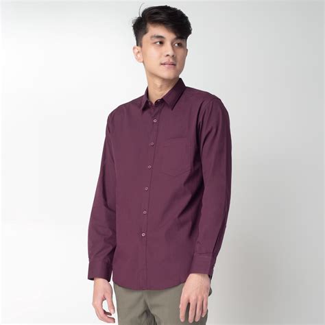 Jual Benhill Kemeja Pria Basic Polos Panjang Katun Poplin Burgundy