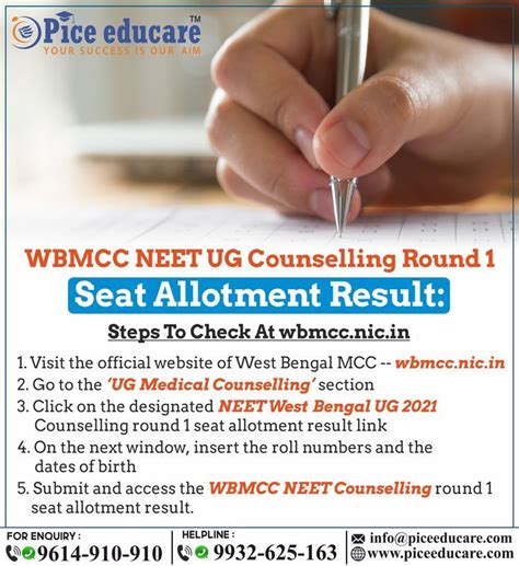 Wbmcc Neet Ug Counselling Round Seat Allotment Result Counseling