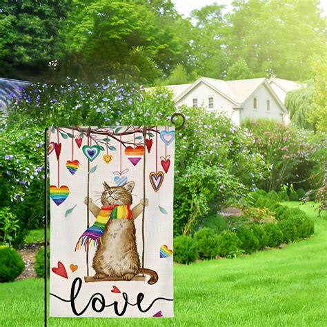 Louise Pride Rainbow Garden Flag Double Sided Burlap Small Love Is Love LGBT Gay Lesbian Cat
