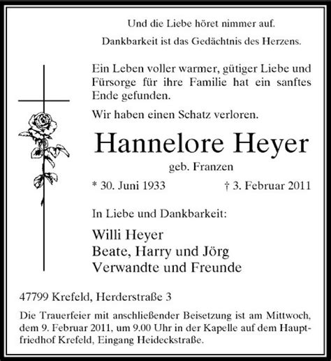 Alle Traueranzeigen für Hannelore Heyer trauer rp online de