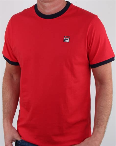 Fila Vintage Marconi T Shirt Red Navy Mens Tee Ringer Cotton