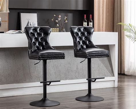 CIMOTA Leather Bar Stools Set Of 2 Adjustable Swivel Counter Height