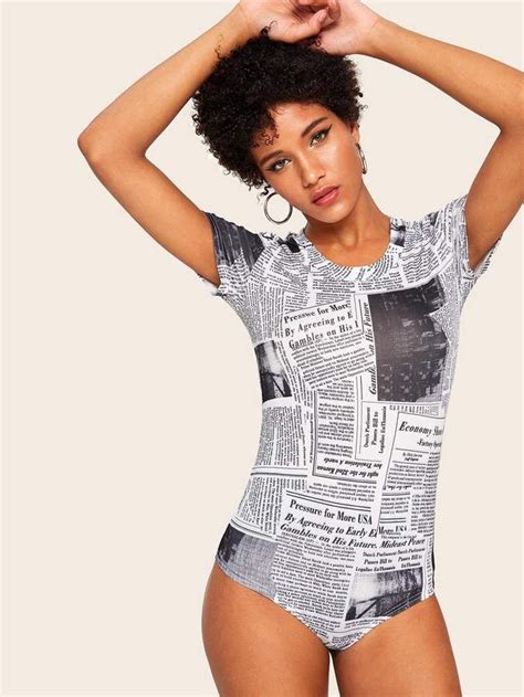 Newspaper Print Bodysuit Print Bodysuit Newspaper Fashion Bodysuit